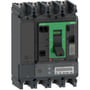 Schneider Electric ComPacT NSX400R maksimalafbryder set fra siden, med tydelig mærkning af tilslutningspunkter og modelnummer.