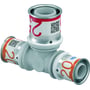 Uponor S-Press Plus T-stykke i PPSU, 20-25-20 mm, set fra en anden vinkel med synlig gren og farvemarkeringer.