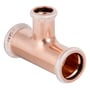 Geberit Mapress tee i kobber med dimensionerne 42 x 22 x 42 mm og muffe samling. Grene er synlige med hvid kant.
