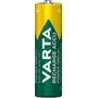 Varta Recharge Accu Power AA batteri med 1350mAh kapacitet og 1.2V spænding i grøn og gul.