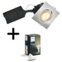Uni Install indbygningsspot, inkl. LED-pære (Philips Hue White / CRI>80 / 6W / 400lm / 36° / 2700K / dæmpbar), GU10 (230V), firkantet, børstet alu – Nordtronic, Philips Lighting