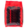 Hele posen med rød absorberende granulat, 10 kg, ses forfra med sort etiket og røde sider.
