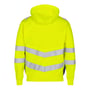 Bagfra af FE Engel sweatcardigan 8025 i gul, str. 3XL, med synlige refleksbånd på ærmer og ryg.