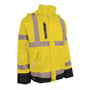 Lyngsøe Rainwear fluorescerende gul herre regnjakke i størrelse L med refleksdetaljer og sorte manchetter.