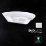 V-TAC LED-væglampen ses skråt nedefra med grafik, der fremhæver Cree-LED-chip og PIR-sensor.
