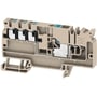 Weidmüller distributionsklemme 6/6X1.5 LO-LI BL med push-in tilslutning og blå aktiveringstast i beige-blå farve.