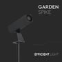 V-TAC firkantet LED have-spydlampe i sort aluminium, fremhævet på mørk baggrund med teksten 'GARDEN SPIKE'.