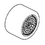 Teknisk illustration af en Grohe Mousseur med indvendigt gevind M22 x 1, viser dens cylindriske form og detaljerede udluftningsmønster.