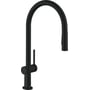 Hansgrohe Talis M54 MS køkkenarmatur i mat sort med en høj, buet tud og et sidegreb, der passer til ethvert moderne køkken.