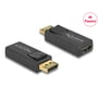 DeLock sort DisplayPort 1.2-til-HDMI-adapter set fra to vinkler med hanstik og HDMI-hunstik synlige.