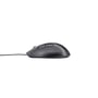 Sidevisning af en sort Deltaco Silent Wired Office mus, der viser ergonomisk form og knapdetaljer.