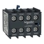 Mørkegrå Schneider Electric hjælpeblok LA1KN22 med 1 NO og 3 NC kontakter, monteret med clips og tydelige mærkninger.