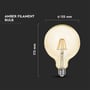 Dimensioner på V-TAC G125 LED kultrådspæren: 173 mm i højden og 125 mm i diameter, med ravfarvet glas.