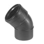 Wavin SiTech+ bøjning på 160mm med 45 graders vinkel, fremstillet i sort polypropylen med tydelige ribber og Wavin-logo.