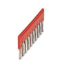 Phoenix Contact indlægsbro FBS 10-8 i rød plast, med 10 poler og 8,2 mm deling, vist på hvid baggrund.