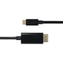 Deltaco USB-C til DisplayPort-kabel i sort, set lige forfra med begge forgyldte stik synlige.