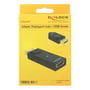 Den gule DeLock-emballage viser den sorte DisplayPort 1.1 til HDMI-adapter med hanstik og hunstik.