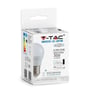 V-TAC Smart Light-emballage til en E27 LED-pære med grafik af pæren og oplysninger om smartstyring.