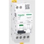 Schneider Electric Acti9 iARC gnist/lysbueafbryder switch, 1P+N, 25A, hvid med grønne og mørkegrå betjeningsknapper og VisiTrip-indikator.
