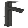 Grohe Cubeo etgrebsbatteri i mat sort med 116mm tud, fremstillet af metal og designet til ethulsmontage.