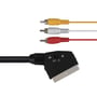 Deltaco SCART til composite-kabel set tæt på med gule, hvide og røde RCA-stik samt kontakt på SCART-stikket.