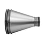 Lindab RCLU 315-100 NP/NP ventilationsreduktion set fra siden, med en lang konisk overgang mellem de to ender.