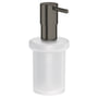 GROHE Essentials sæbedispenser i børstet hard grafit og frostat glas, med en elegant og moderne formgivning.