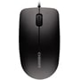 Sort Cherry MC 1000 optisk mus set direkte ovenfra med centralt scrollhjul, symmetrisk form og kabel.