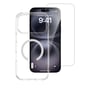 Klart cover og beskyttelsesglas ligger foran en iPhone i 4smarts 360° Premium Protection Set.
