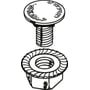 Tegning af Legrand M6x10 mm skrue og møtrik i rustfri stål (A4), med ribbet flange.