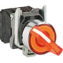 Schneider Electric drejeafbryder XB4BK125B5 i orange med 2 stillinger og 1NO-1NC kontakter på grå baggrund.