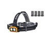 Ironside Twin Beam genopladelig pandelampe med to dioder og fire hjelmclips ved siden af.