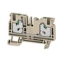 Weidmüller gennemgangsklemme S2C 4 SNAP IN i beige plast med 4mm² tilslutning og synlige metalterminaler.
