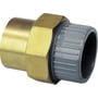 Georg Fischer ABS union 50 mm kombineret med messing del, vist med limfatning og gevind detaljer.