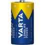 Varta Longlife Power C-batteri type 4914 set tæt på med blå og gul overflade og pluspol øverst.