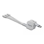 Delock 3-i-1 USB-C retractable opladerkabel med Lightning, USB-C og Micro USB stik i sølv/hvid.