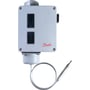 Danfoss KPS76 termostat med fjernføler, IP67, egnet til krævende miljøer og temperaturer fra -10 til 30°C.