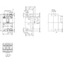 Målskitse med flere visninger af Siemens 3VA2 maksimalafbryder med tre poler og 100 A.