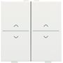 Nærbillede af hvid Niko tangent med buede pile op og ned symboler, designet til smart home styring.