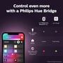 Oversigt over Philips Hue app-funktioner, der viser fordele ved at bruge en Hue Bridge, herunder flere lys og bredere rækkevidde.