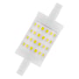 Osram LEDVANCE LED LINE R7s lyskilde med klar glas og synlige LED-dioder, måler 78 mm i længden.