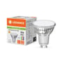 LEDVANCE PAR16 LED-spot med GU10-fatning ved siden af den orange og hvide emballage med produktdata.