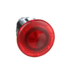 Schneider Electric tryk/træk paddetryk med 40 mm rød LED-lys og svampeformet hoved på hvid baggrund.