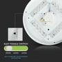 Detaljebillede af V-TAC LED kupelampens let tilgængelige CCT justeringsknap med valgmulighederne 3000K, 4000K og 6400K.