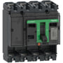 Sidevisning af Schneider Electric Maksafbryder NSX100S, der viser dens kompakte design og terminaler til 4 poler.