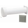 Fresh friskluftventil F80 komplet i grå ABS-plast med kondensisolering og støvfilter, hvid ventilationskanal ses her.