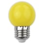 V-TAC gul LED kronepære med E27 fatning, 1W effekt og matteret glas, vist på hvid baggrund.