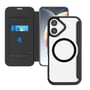 4smarts Urban Pro sort flipcase til Apple iPhone 17 vist åbent med telefon, kortlomme og ring på coverets bagside.