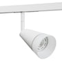 SG Armaturen Zip 230V glas spot i mat hvid med 6W LED og GU10 fatning monteret på hvid skinne, isoleret på hvid baggrund.