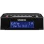 Front og skrå visning af Sangean DCR-89+ DAB+/FM-RDS clockradio med sort finish og blåt digitalt display.